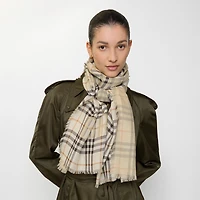 Wide EKD Check Wool Silk Scarf in Pebble white | Burberry® Official