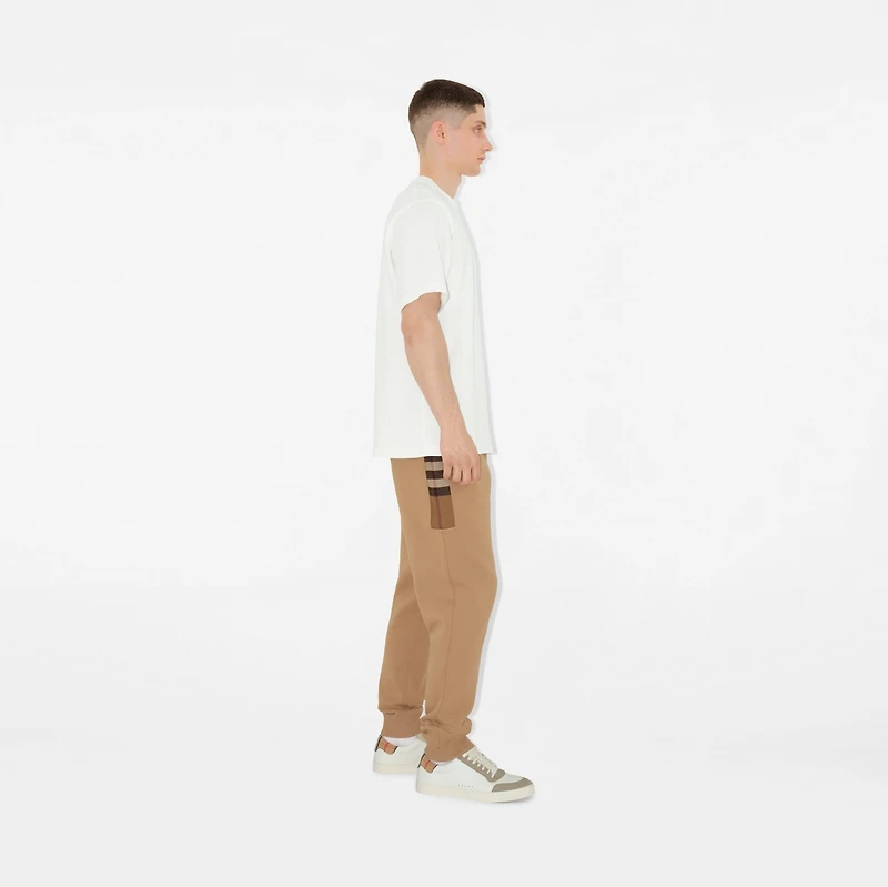 Check Panel Cotton Blend Jogging Pants in Camel - Men | Burberry® Official