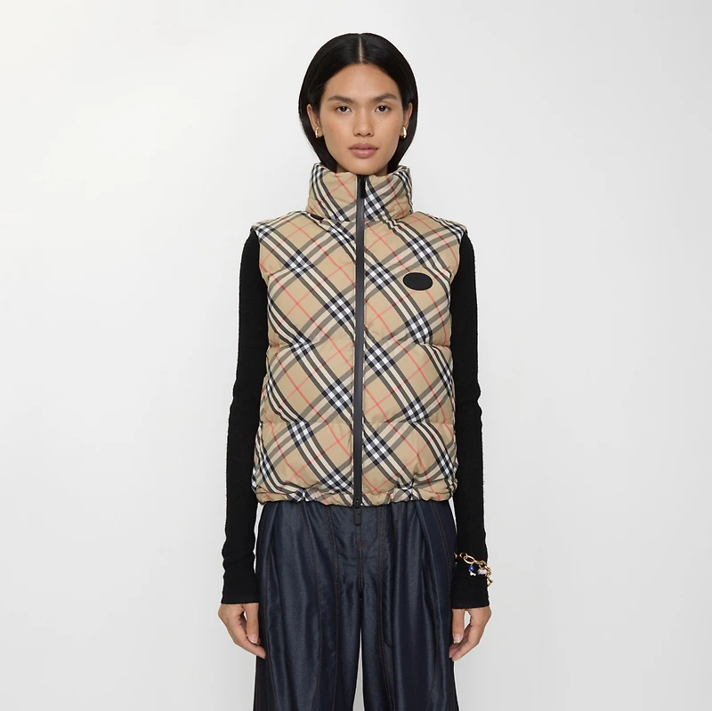 Check Puffer Gilet in Sand beige - Women | Burberry® Official