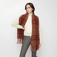 Check Alpaca Wool Blend Bouclé Scarf in Ginger brown | Burberry® Official
