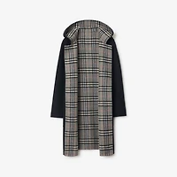 Reversible Wool Hooded Wrap Coat in Navy/Glacier - Women | Burberry® Official
