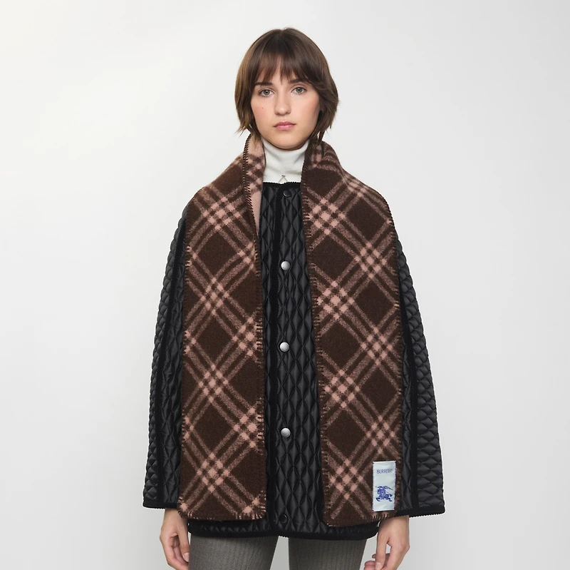 Narrow Check Wool Scarf in Bark brown/pink | Burberry® Official