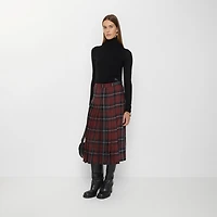 Check Wool Blend Midi Kilt in Coal grey/cranberry red - Women | Burberry® Official
