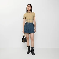 Pleated Denim Mini Skirt in Mid blue - Women | Burberry® Official