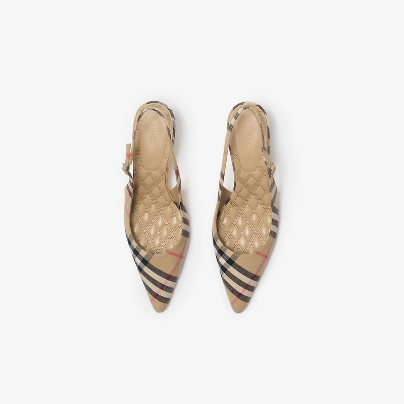Check Dame Slingback Pumps​ in Sand - Women, Linen | Burberry® Official
