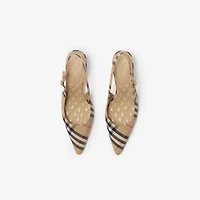 Check Dame Slingback Pumps​ in Sand - Women, Linen | Burberry® Official