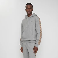 Check Trim Cotton Hoodie in Pale grey melange - Men | Burberry® Official