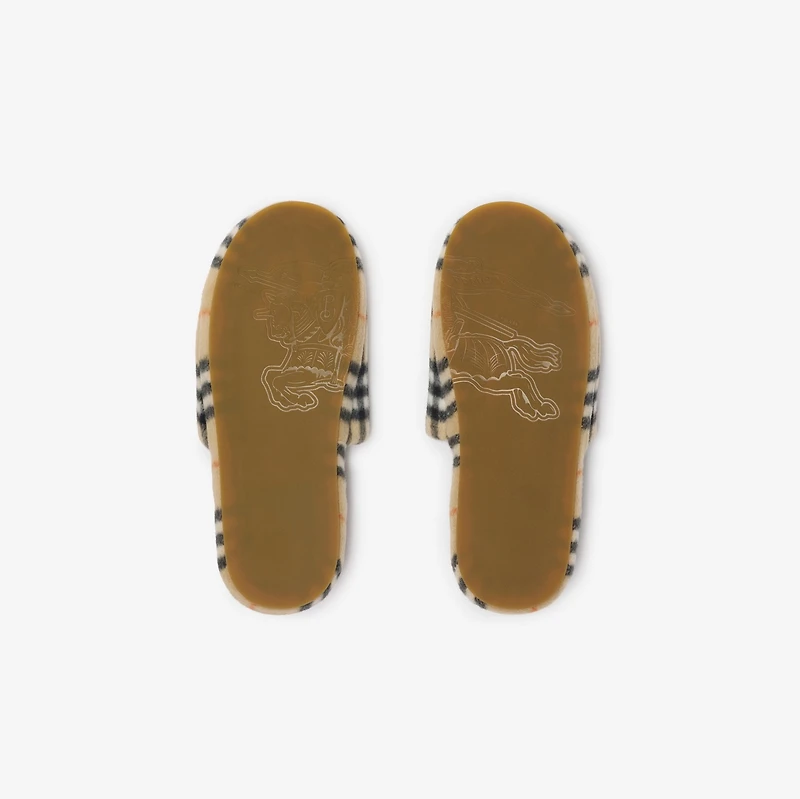 Check Wool Blend Slippers in Sand beige - Women | Burberry® Official