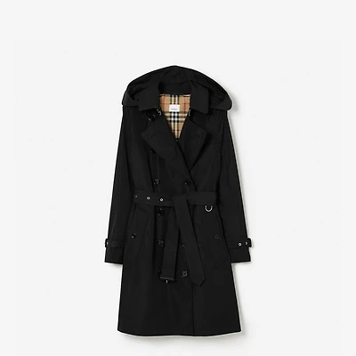 Mid-length Taffeta Kensington Trench Coat in Black - Women, Nylon | Burberry® Official