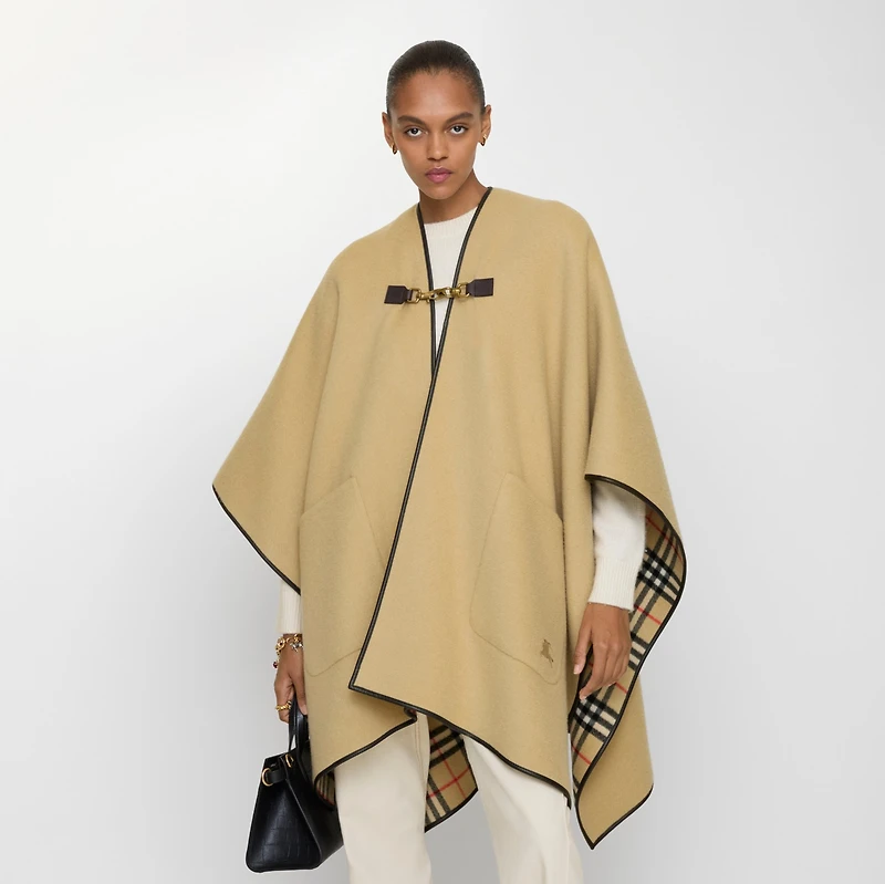 Check Cashmere Cape in Sand beige | Burberry® Official