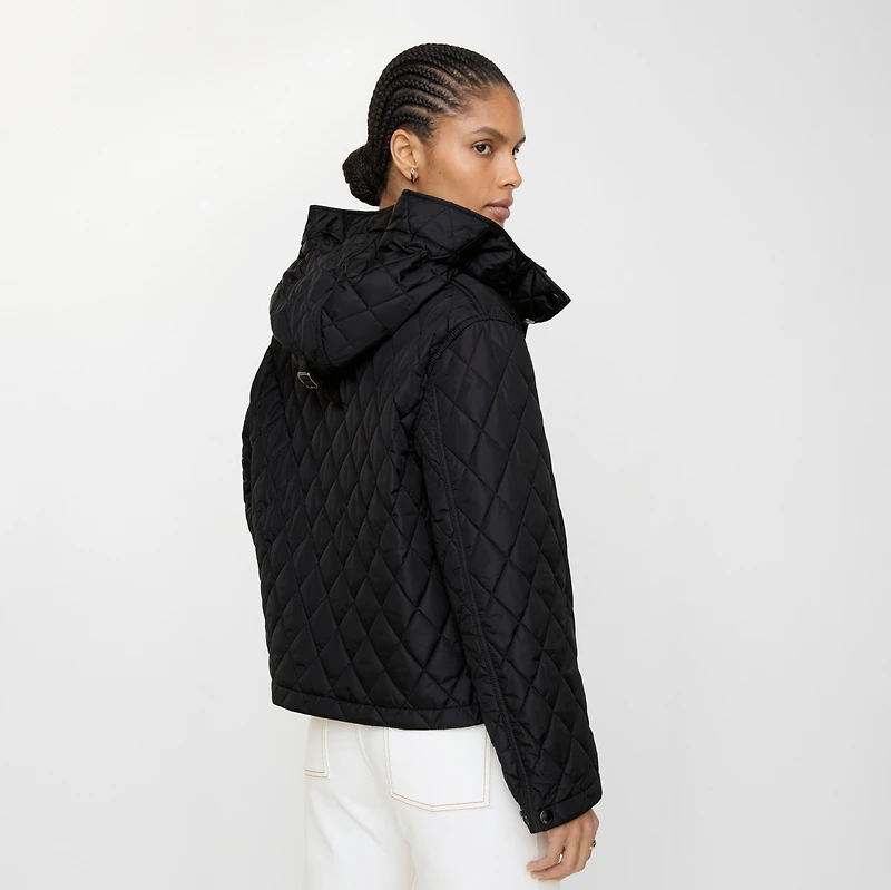 Cropped Quilted Nylon Hooded Jacket in Black - Women | Burberry® Official