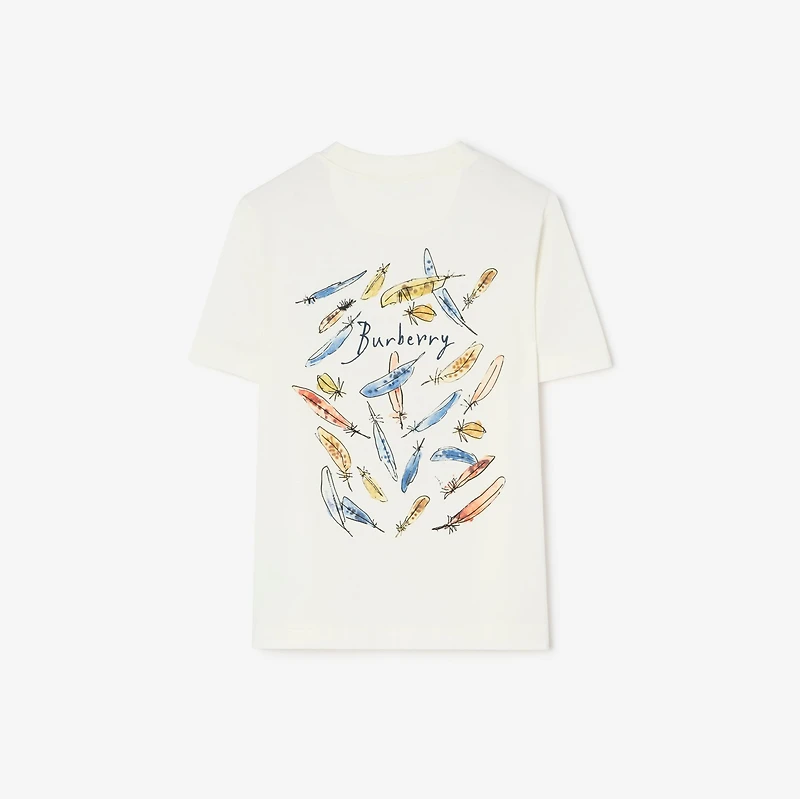 Feather Print Cotton T-shirt in Chalk white - Women | Burberry® Official