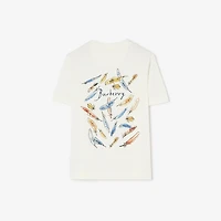 Feather Print Cotton T-shirt in Chalk white - Women | Burberry® Official