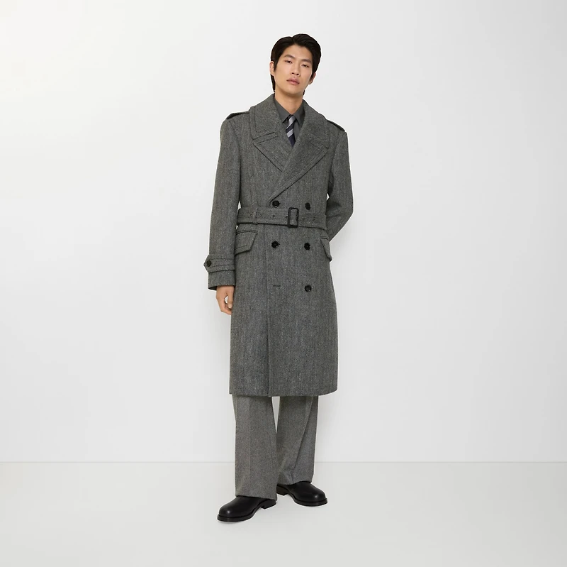 Long Herringbone Wool Trench Coat in Coal grey/light thistle grey - Men | Burberry® Official