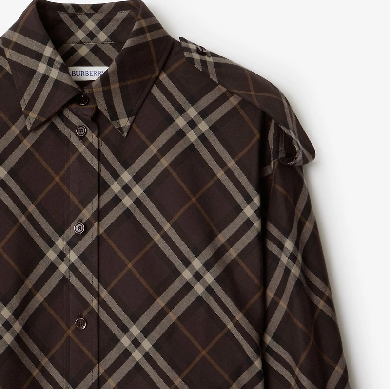 Check Cotton Flannel Shirt Dress in Truffle brown - Women | Burberry® Official
