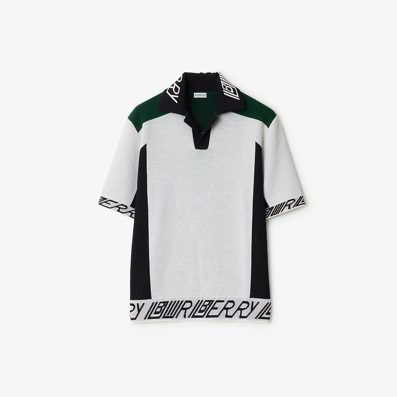 Logo Trim​ Wool Polo Shirt in White/black/green - Men | Burberry® Official