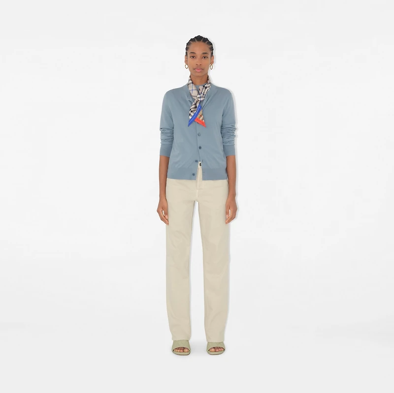 Skinny Contrast Check Silk Scarf in Sand/lichen | Burberry® Official
