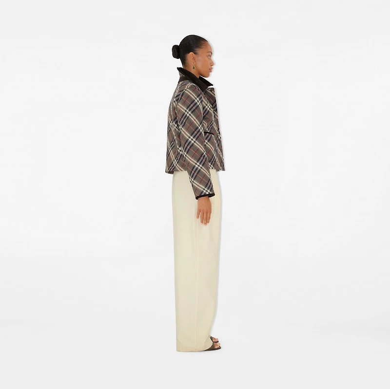 Cropped Check Quilted Cotton Jacket in Moss brown/ink grey - Women | Burberry® Official