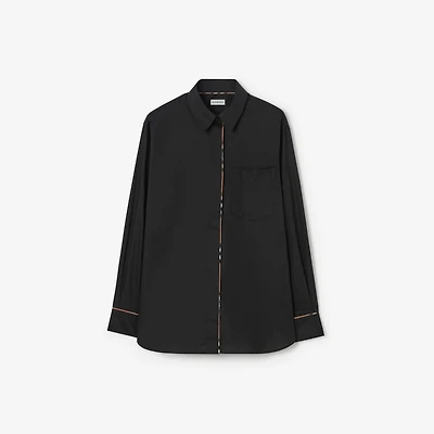Relaxed Fit Check Trim Cotton Shirt in Black - Women | Burberry® Official