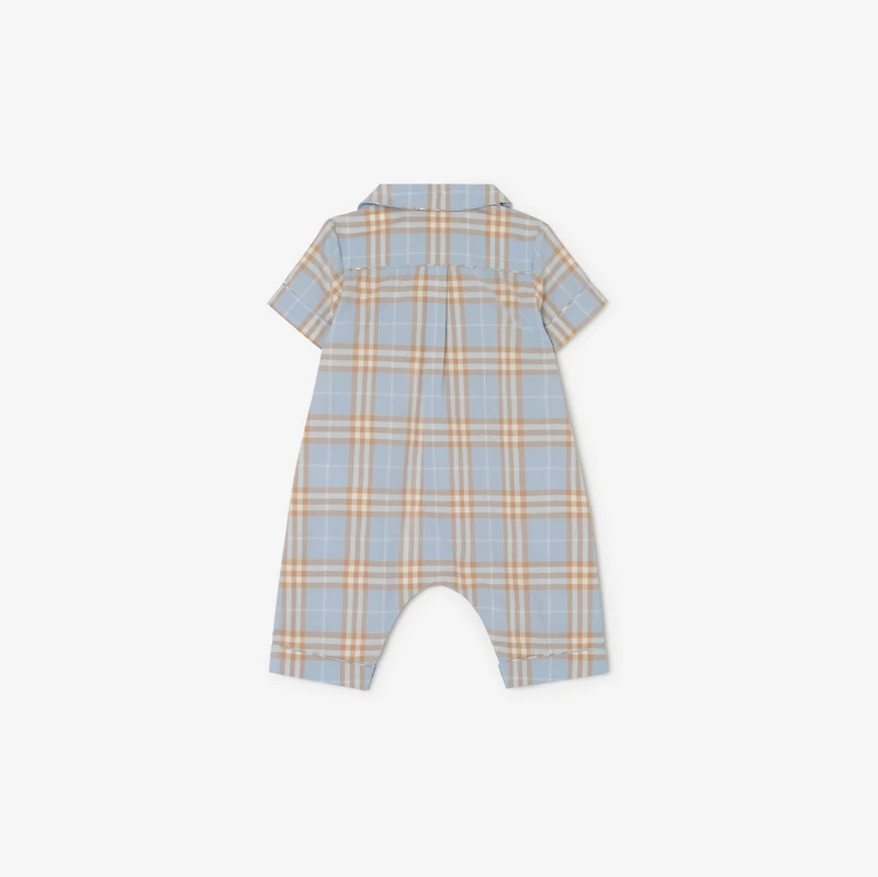 Check Cotton Playsuit in Dusty blue - Children | Burberry® Official