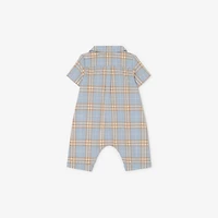 Check Cotton Playsuit in Dusty blue - Children | Burberry® Official