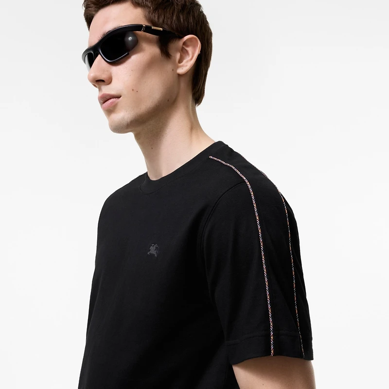 Check Piping Cotton T-shirt in Black - Men | Burberry® Official