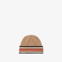 Reversible Icon Stripe Cashmere Cotton Beanie in Black/camel - Women | Burberry® Official