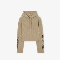 Check Patch Wool Cashmere Hoodie in Light brown melange - Women | Burberry® Official