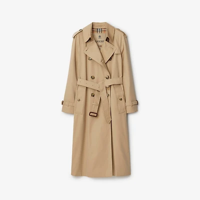 Long Waterloo Heritage Trench Coat in Honey beige - Women, Cotton Gabardine | Burberry® Official