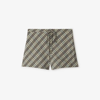 Check Cotton Pyjama Shorts in Husk - Women | Burberry® Official