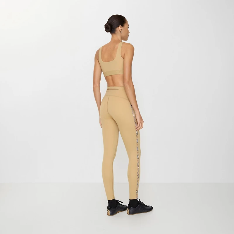 Check Trim Stretch Nylon Leggings in Beige - Women | Burberry® Official
