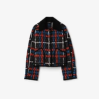 Cropped Belt Check Quilted Floriston Jacket in Petrol blue - Women, Wool | Burberry® Official