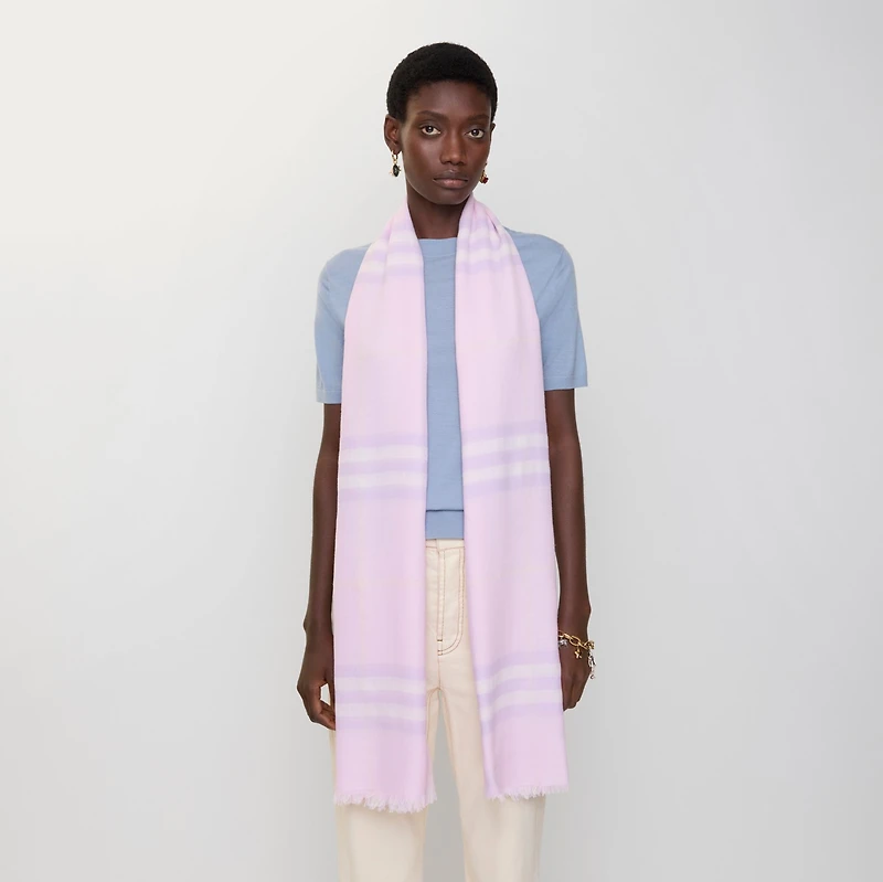 Wide Check Wool Scarf in Fondant | Burberry® Official