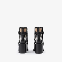 Check and Leather Heel Boots in Black/archive beige - Women | Burberry® Official