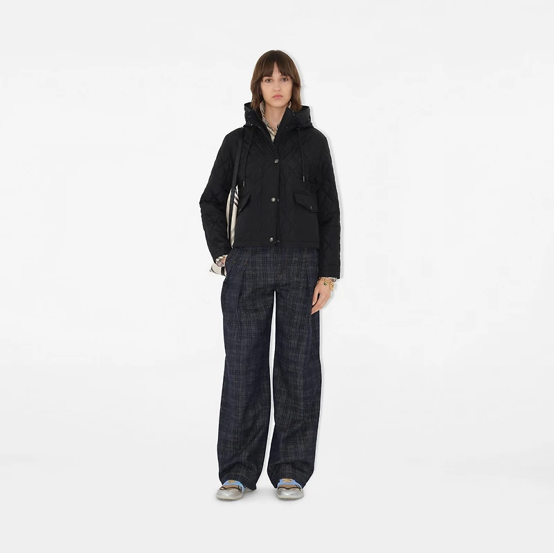 Cropped Quilted Nylon Hooded Jacket in Black - Women | Burberry® Official
