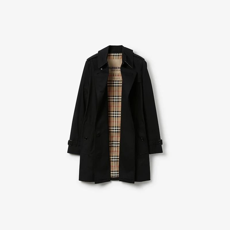 Short Kensington Heritage Trench Coat in Black - Women, Cotton Gabardine | Burberry® Official