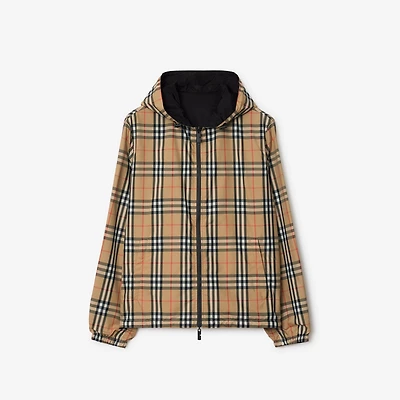 Reversible Check Hooded Jacket in Sand beige - Men, Nylon | Burberry® Official
