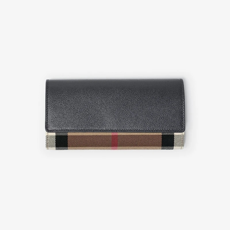 Check Cotton and Leather Wallet in Black - Women | Burberry® Official
