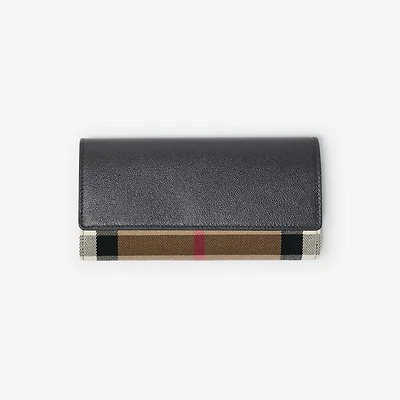 Check Cotton and Leather Wallet in Black - Women | Burberry® Official