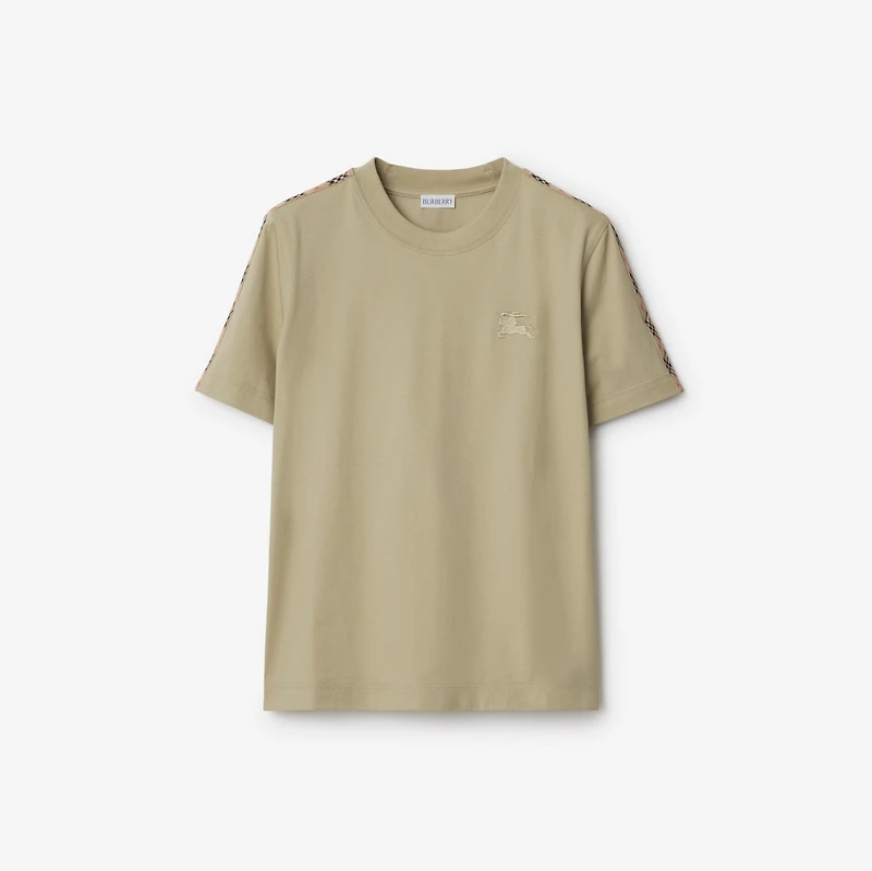 Check Trim Cotton T-shirt in Skylark - Women | Burberry® Official