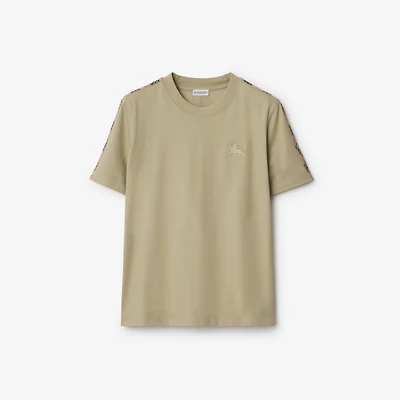Check Trim Cotton T-shirt in Skylark - Women | Burberry® Official