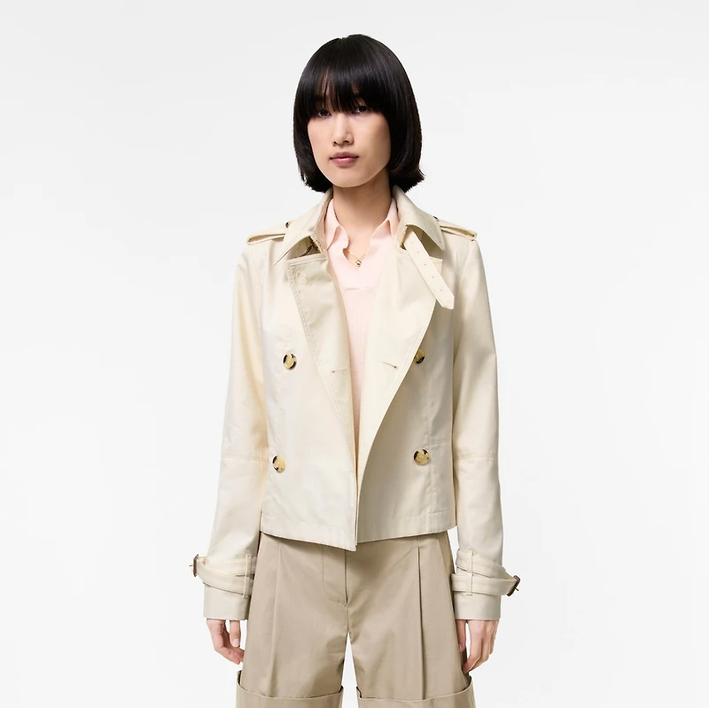 Cropped Tropical Gabardine Trench Jacket in Tundra white - Women | Burberry® Official