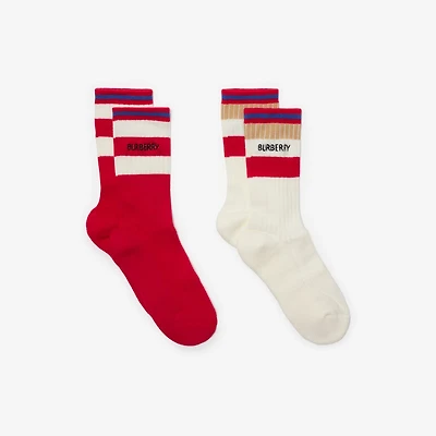 Two-piece Logo Stripe Cotton Blend Socks Set in White/pillar red - Children | Burberry® Official