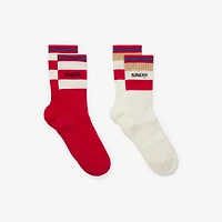 Two-piece Logo Stripe Cotton Blend Socks Set in White/pillar red - Children | Burberry® Official
