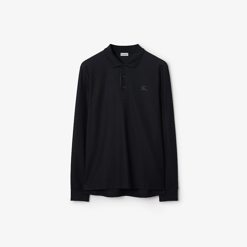 Long-sleeve Cotton Polo Shirt in Coal blue - Men | Burberry® Official