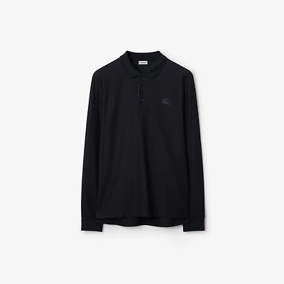 Long-sleeve Cotton Polo Shirt in Coal blue - Men | Burberry® Official