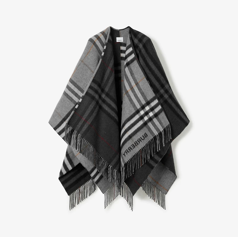 Contrast Check Wool Cashmere Jacquard Cape in Grey/charcoal | Burberry® Official