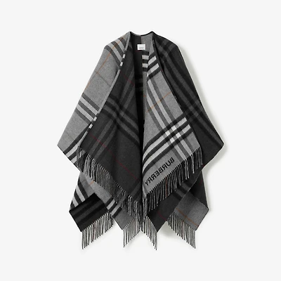 Contrast Check Wool Cashmere Jacquard Cape in Grey/charcoal | Burberry® Official