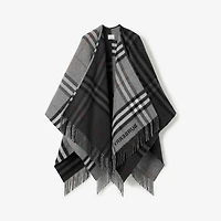 Contrast Check Wool Cashmere Jacquard Cape in Grey/charcoal | Burberry® Official