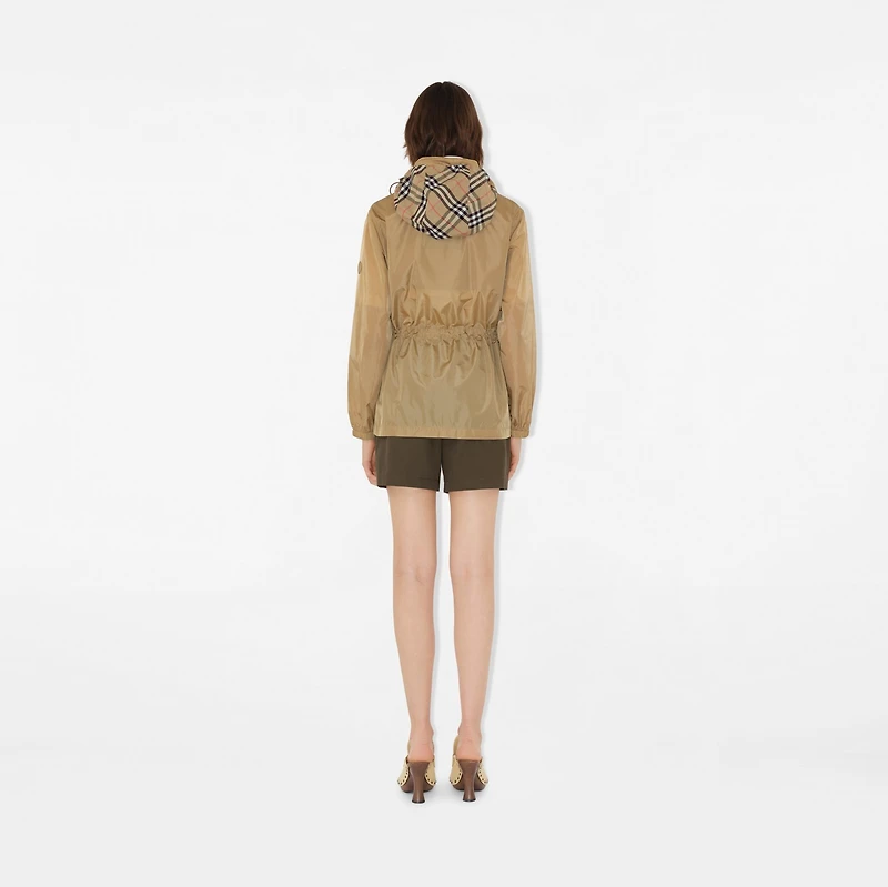 Short Checker-tape Nylon Parka in Flax - Women | Burberry® Official